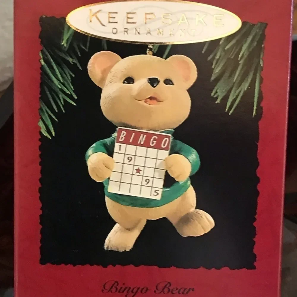 Vintage Hallmark Keepsake ornament bingo playing bear collector bear  1995